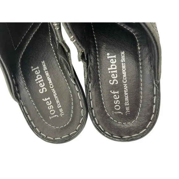 Josef Seibel Women’s Leather Clog Mule Slip On Black Loafer 8.5