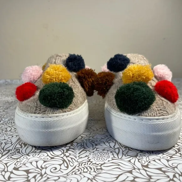 Joshua Sanders tan Wool Blend Pom Pom Slip On Sneakers