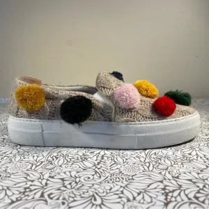 Joshua Sanders tan Wool Blend Pom Pom Slip On Sneakers