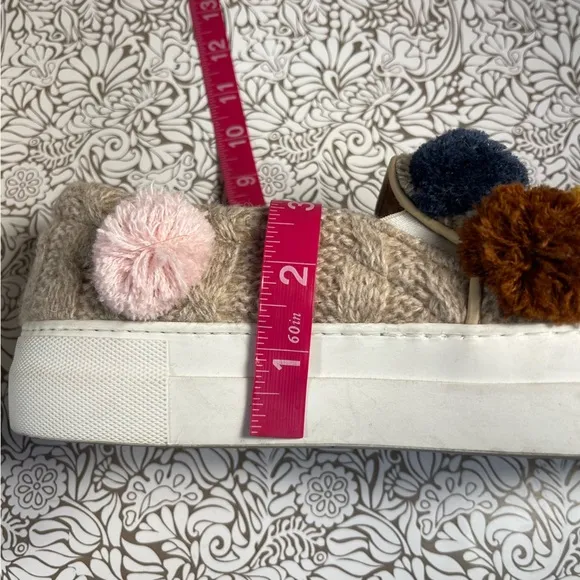 Joshua Sanders tan Wool Blend Pom Pom Slip On Sneakers