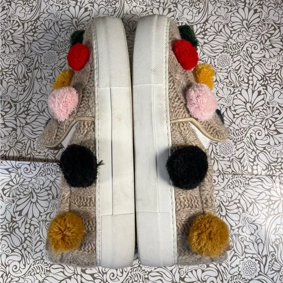 Joshua Sanders tan Wool Blend Pom Pom Slip On Sneakers