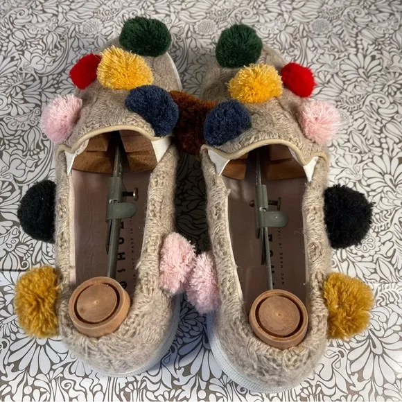 Joshua Sanders tan Wool Blend Pom Pom Slip On Sneakers