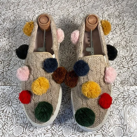 Joshua Sanders tan Wool Blend Pom Pom Slip On Sneakers