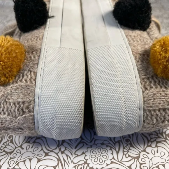 Joshua Sanders tan Wool Blend Pom Pom Slip On Sneakers