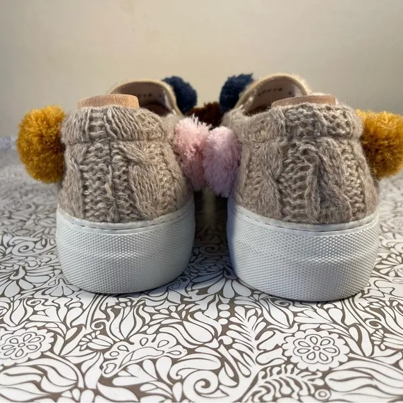 Joshua Sanders tan Wool Blend Pom Pom Slip On Sneakers
