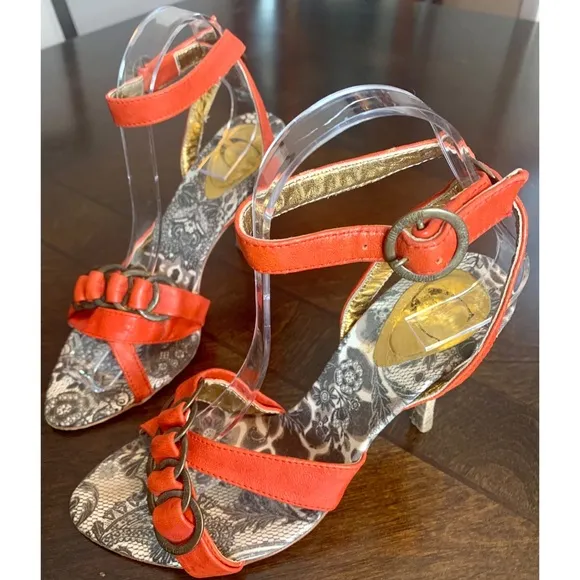 JUST CAVALLI by Roberto Cavalli Heeled Sandals in Orange, Sz 7/EU 37
