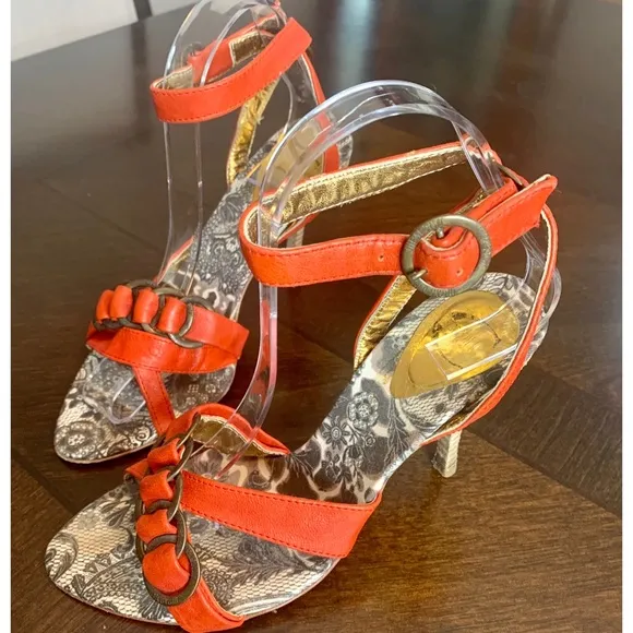 JUST CAVALLI by Roberto Cavalli Heeled Sandals in Orange, Sz 7/EU 37