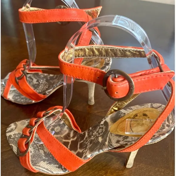 JUST CAVALLI by Roberto Cavalli Heeled Sandals in Orange, Sz 7/EU 37
