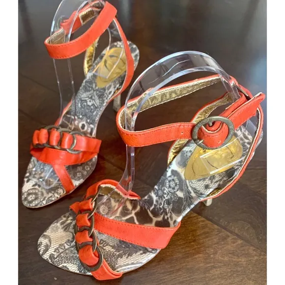 JUST CAVALLI by Roberto Cavalli Heeled Sandals in Orange, Sz 7/EU 37