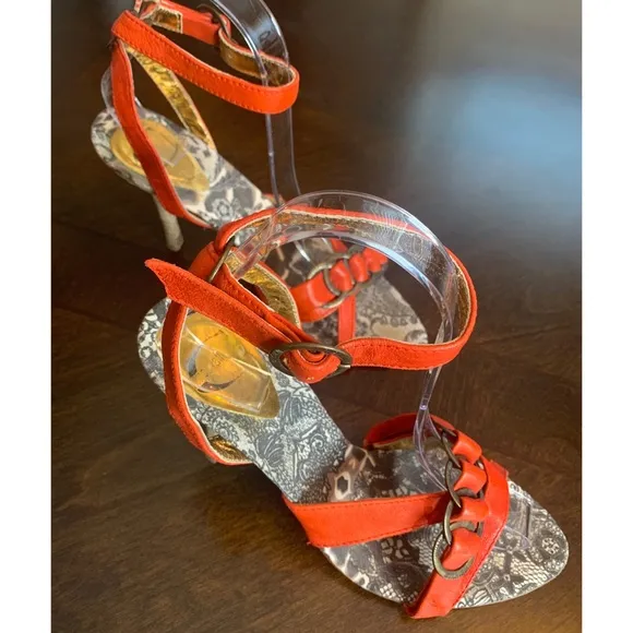 JUST CAVALLI by Roberto Cavalli Heeled Sandals in Orange, Sz 7/EU 37