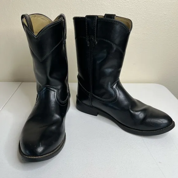 Justin Basic Roper Black Leather Western Boots Medium Toe JB3000 Men 10.5 EE