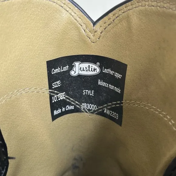Justin Basic Roper Black Leather Western Boots Medium Toe JB3000 Men 10.5 EE