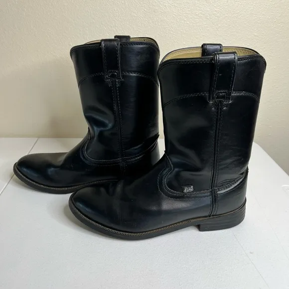 Justin Basic Roper Black Leather Western Boots Medium Toe JB3000 Men 10.5 EE