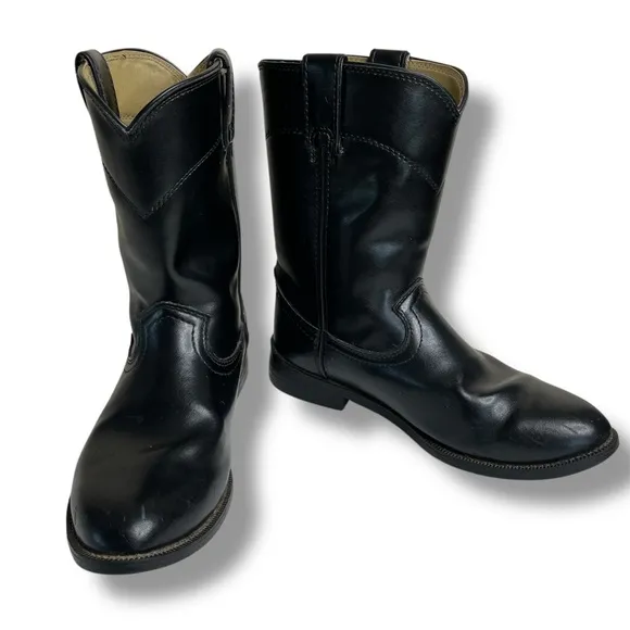 Justin Basic Roper Black Leather Western Boots Medium Toe JB3000 Men 10.5 EE