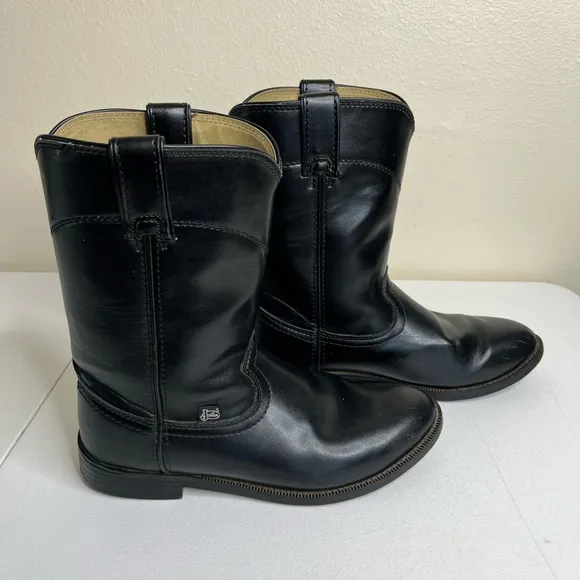 Justin Basic Roper Black Leather Western Boots Medium Toe JB3000 Men 10.5 EE
