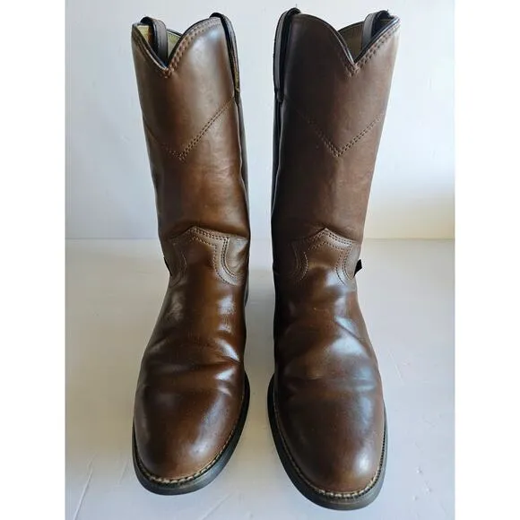JUSTIN Basics Brown Slip On Cowboy Western Leather Boots size 8 1/2B