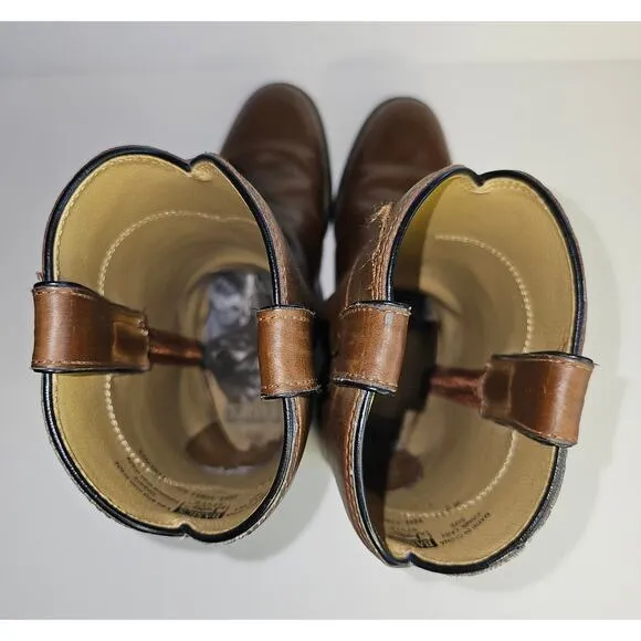 JUSTIN Basics Brown Slip On Cowboy Western Leather Boots size 8 1/2B