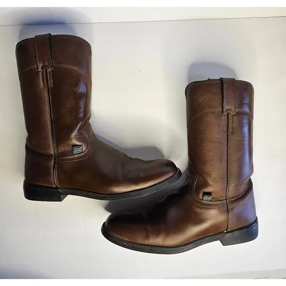 JUSTIN Basics Brown Slip On Cowboy Western Leather Boots size 8 1/2B