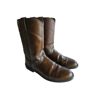 JUSTIN Basics Brown Slip On Cowboy Western Leather Boots size 8 1/2B