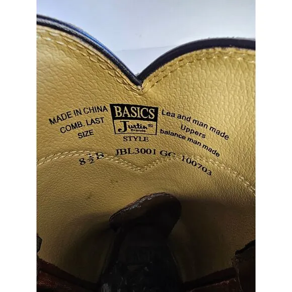 JUSTIN Basics Brown Slip On Cowboy Western Leather Boots size 8 1/2B