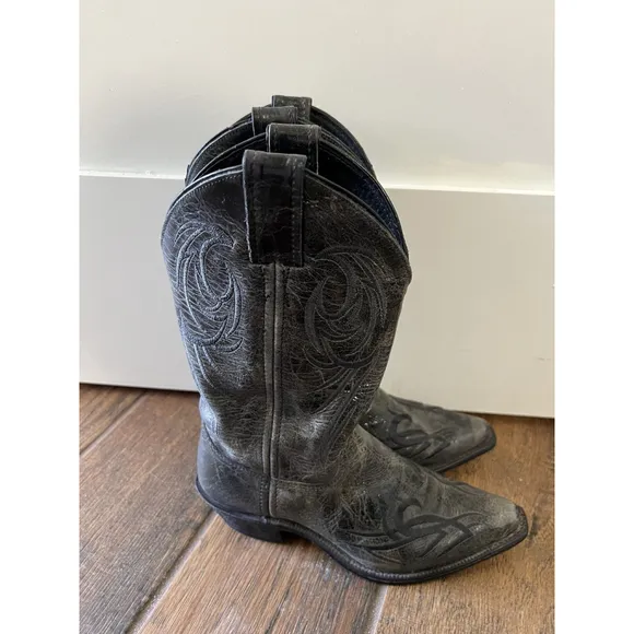 Justin Bent Rail Western Boot Glazed Black Puma Foot Pointed Snip Toe 6 BRL110