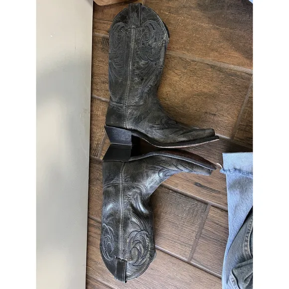 Justin Bent Rail Western Boot Glazed Black Puma Foot Pointed Snip Toe 6 BRL110