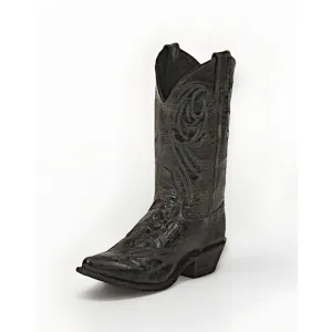 Justin Bent Rail Western Boot Glazed Black Puma Foot Pointed Snip Toe 6 BRL110
