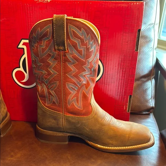 Justin Boots Brown and Red Cowboy Boots Square Toe