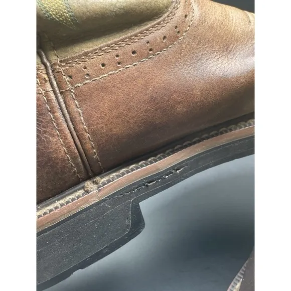 Justin Boots Green Brown Leather Work Square Toe WK4687 Men's - Sz 8.5D