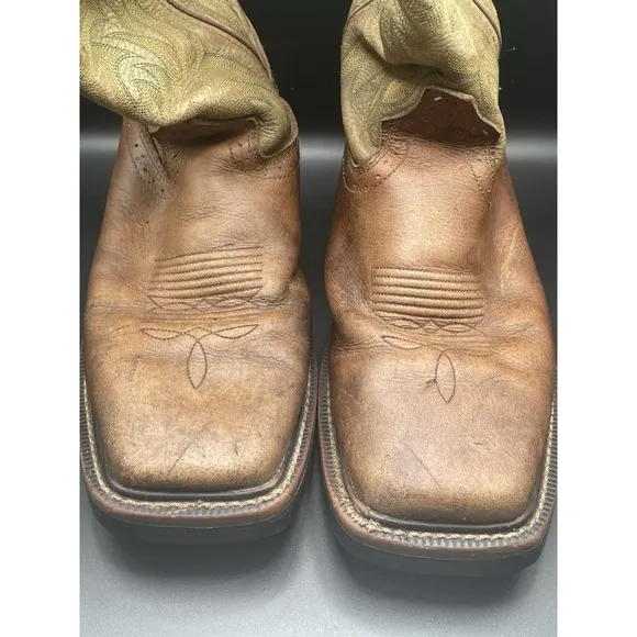 Justin Boots Green Brown Leather Work Square Toe WK4687 Men's - Sz 8.5D