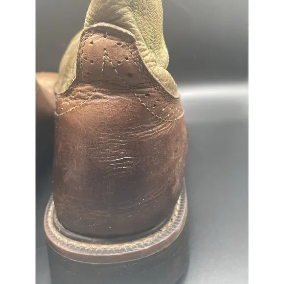 Justin Boots Green Brown Leather Work Square Toe WK4687 Men's - Sz 8.5D