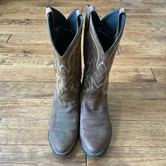 Justin Boots Leather Western Cowboy Boots Bay Apache Brown Mens Size 10 EE