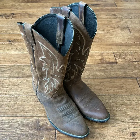 Justin Boots Leather Western Cowboy Boots Bay Apache Brown Mens Size 10 EE