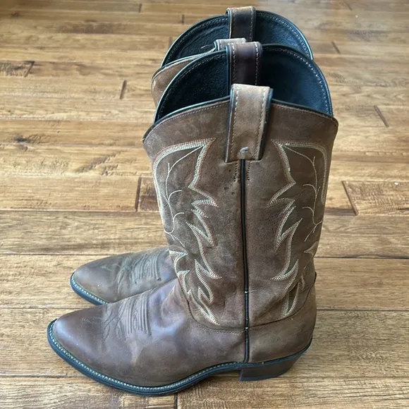 Justin Boots Leather Western Cowboy Boots Bay Apache Brown Mens Size 10 EE