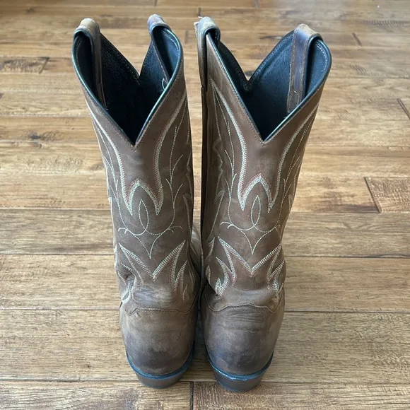 Justin Boots Leather Western Cowboy Boots Bay Apache Brown Mens Size 10 EE