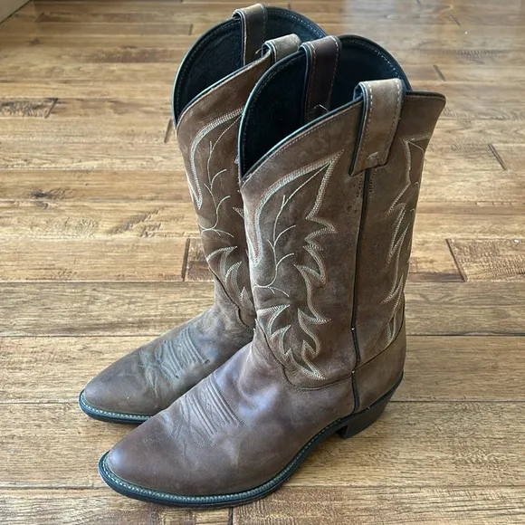 Justin Boots Leather Western Cowboy Boots Bay Apache Brown Mens Size 10 EE