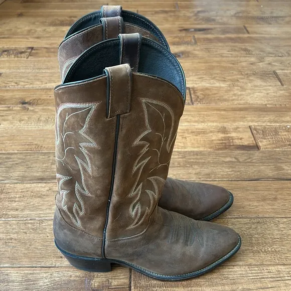Justin Boots Leather Western Cowboy Boots Bay Apache Brown Mens Size 10 EE
