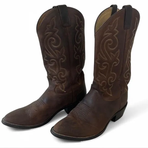 Justin Brown Leather Buck Bay Apache Western Cowboy Boots 2253 Mens Size 9.5 EE