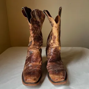 Justin Cracked Tan Road Bent Rail Western Boots Slip On Mid Calf Women's 8