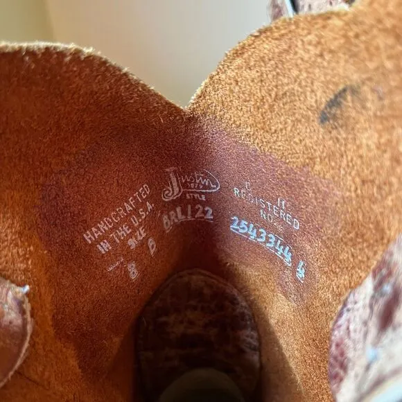 Justin Cracked Tan Road Bent Rail Western Boots Slip On Mid Calf Women's 8