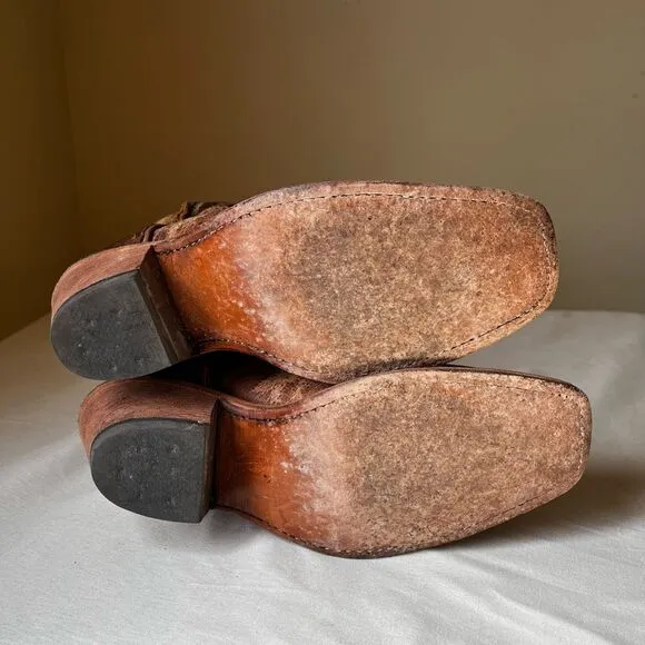 Justin Cracked Tan Road Bent Rail Western Boots Slip On Mid Calf Women's 8