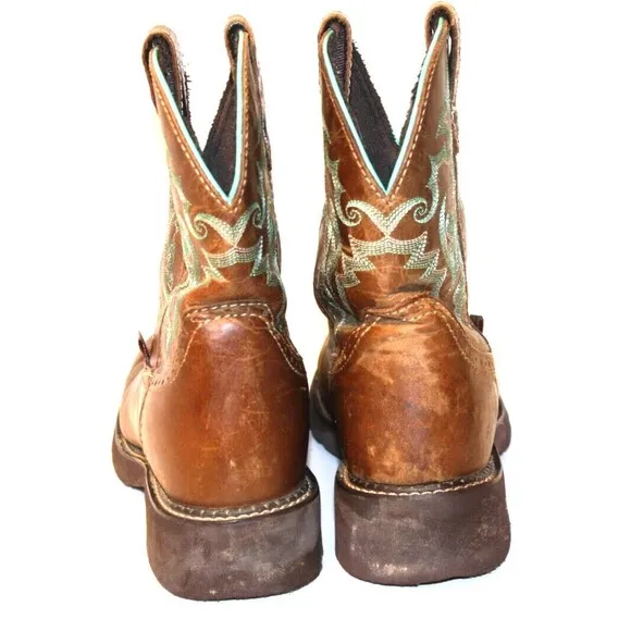 JUSTIN GYPSY Kids Brown Teal Embroidered Cowboy Western Leather Boot Youth sz 9B