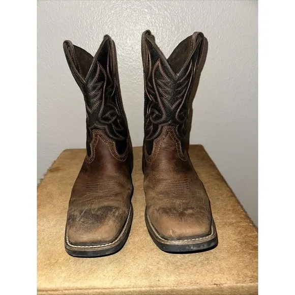 Justin Men Original Work Cowboy Driller Boots Brown‎ Square Toe AC1010 Sz 8 1/2D