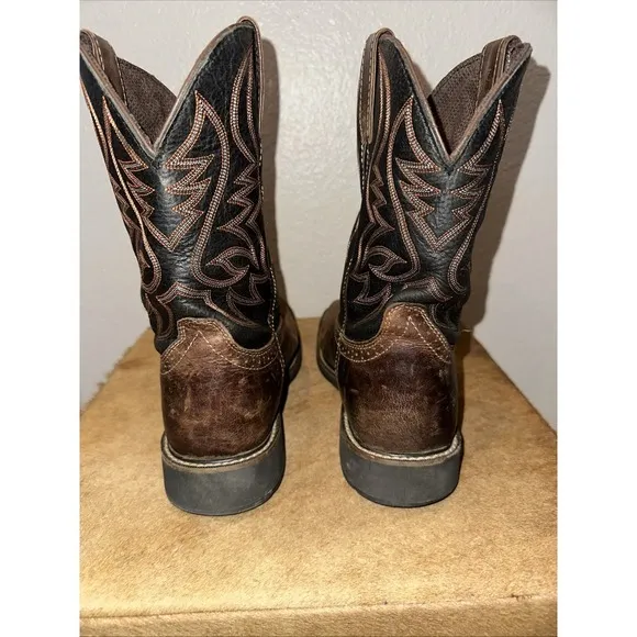 Justin Men Original Work Cowboy Driller Boots Brown‎ Square Toe AC1010 Sz 8 1/2D