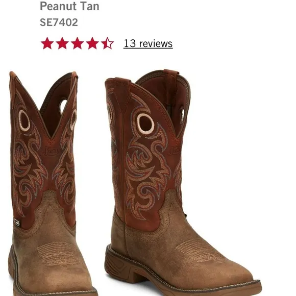 Justin Men's 11” Western Work Cowboy Boots Leather Tan Brown Sz 7.5 D Style 2302