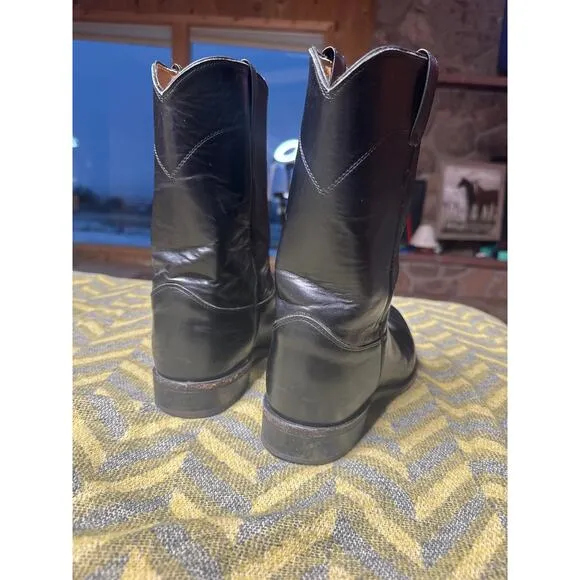 Justin Men's Black Roper Western Cowboy Boots Size 10.5 Leather