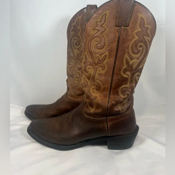 Justin  Men’s Brown Leather Round Toe Roper Western Cowboy Boots Size: 10 D