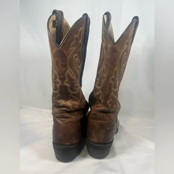 Justin  Men’s Brown Leather Round Toe Roper Western Cowboy Boots Size: 10 D