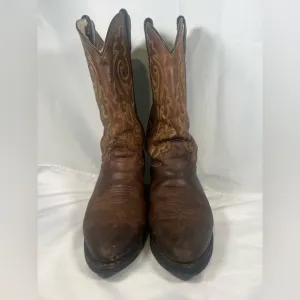 Justin  Men’s Brown Leather Round Toe Roper Western Cowboy Boots Size: 10 D
