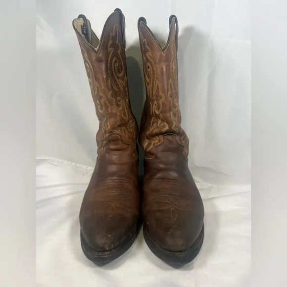 Justin  Men’s Brown Leather Round Toe Roper Western Cowboy Boots Size: 10 D